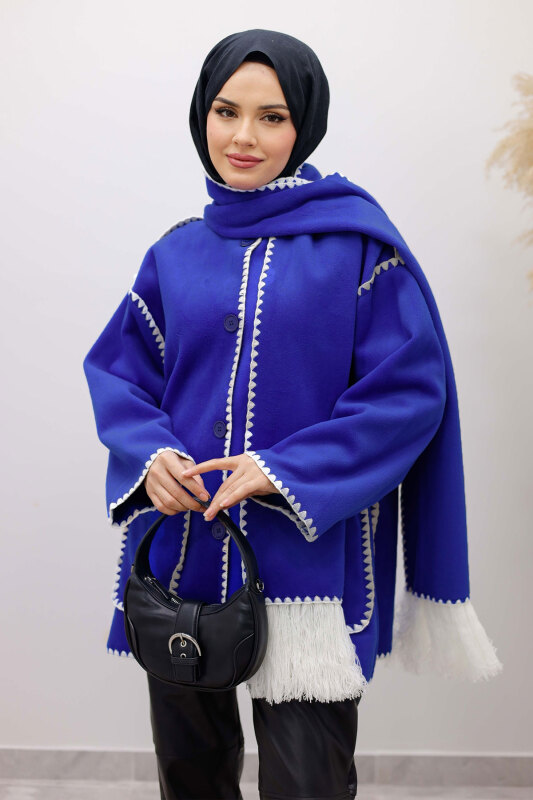 Atkılı Kaşe Kaban TSD260106 Saks Mavi - TESETTÜR DÜNYASI (1)