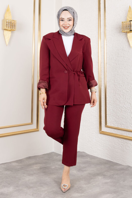 Bağlama Detaylı Blazer Takım TSD250196 Bordo - 1