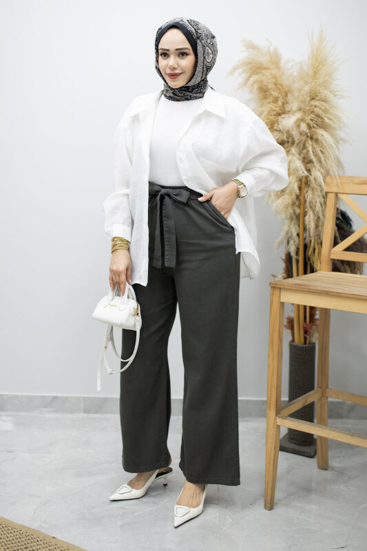 Bağlama Detaylı Cepli Pantolon TSD260166 Füme - Tesettür Dünyası (1)