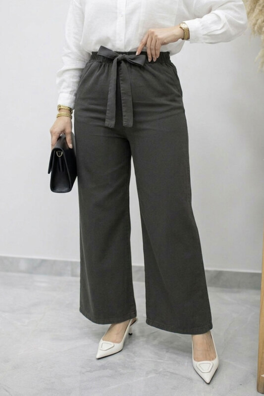 Bağlama Detaylı Cepli Pantolon TSD260166 Füme - Tesettür Dünyası