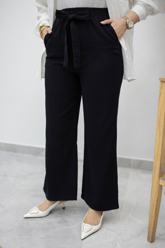Bağlama Detaylı Cepli Pantolon TSD260166 Siyah - Tesettür Dünyası