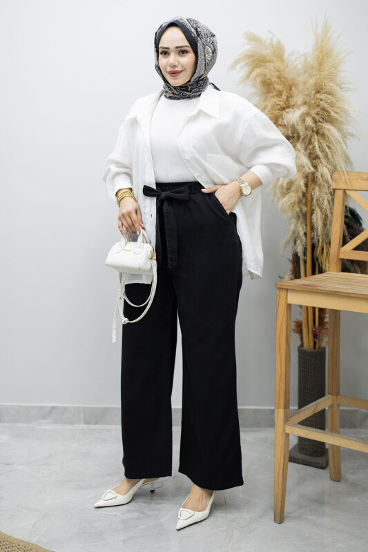 Bağlama Detaylı Cepli Pantolon TSD260166 Siyah - Tesettür Dünyası (1)