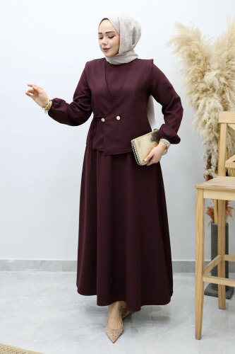 Bağlamalı Yelekli Elbise TSD260153 Bordo 