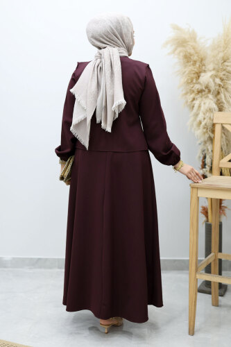 Bağlamalı Yelekli Elbise TSD260153 Bordo - 6