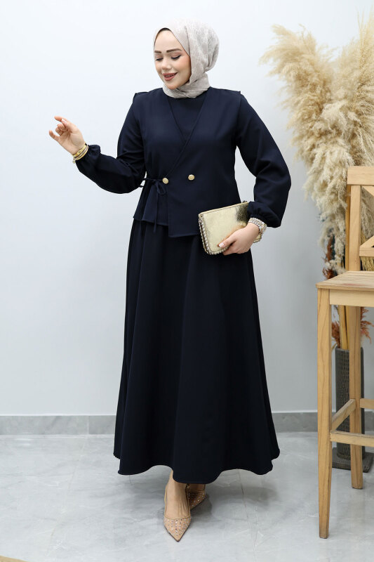 Bağlamalı Yelekli Elbise TSD260153 Lacivert - 1