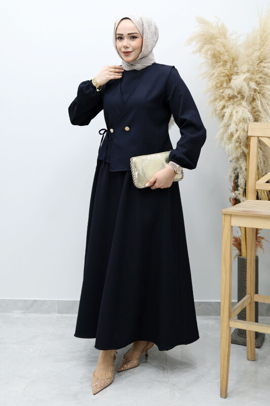 Bağlamalı Yelekli Elbise TSD260153 Lacivert - 3