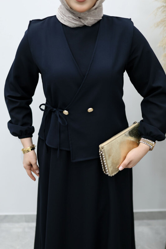 Bağlamalı Yelekli Elbise TSD260153 Lacivert - 4