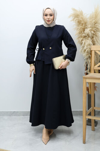 Bağlamalı Yelekli Elbise TSD260153 Lacivert - 5