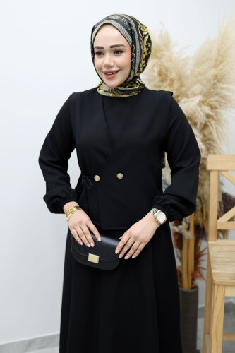 Bağlamalı Yelekli Elbise TSD260153 Siyah - 2