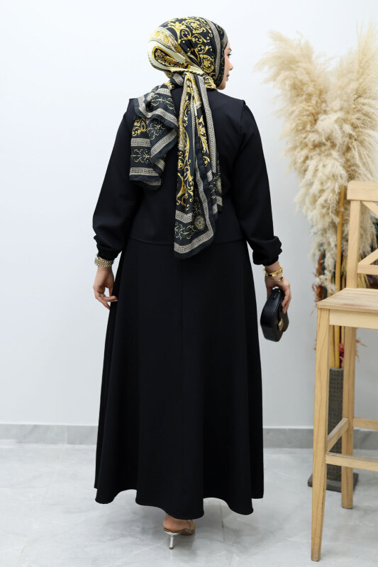 Bağlamalı Yelekli Elbise TSD260153 Siyah - 6