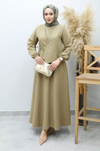 Bağlamalı Yelekli Elbise TSD260153 Yeşil 