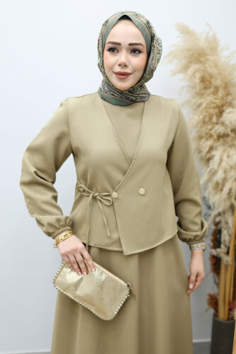 Bağlamalı Yelekli Elbise TSD260153 Yeşil - 2