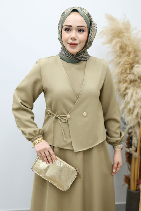 Bağlamalı Yelekli Elbise TSD260153 Yeşil - 2