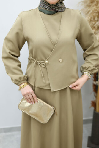 Bağlamalı Yelekli Elbise TSD260153 Yeşil - 4