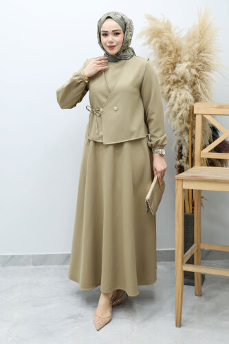 Bağlamalı Yelekli Elbise TSD260153 Yeşil - 5