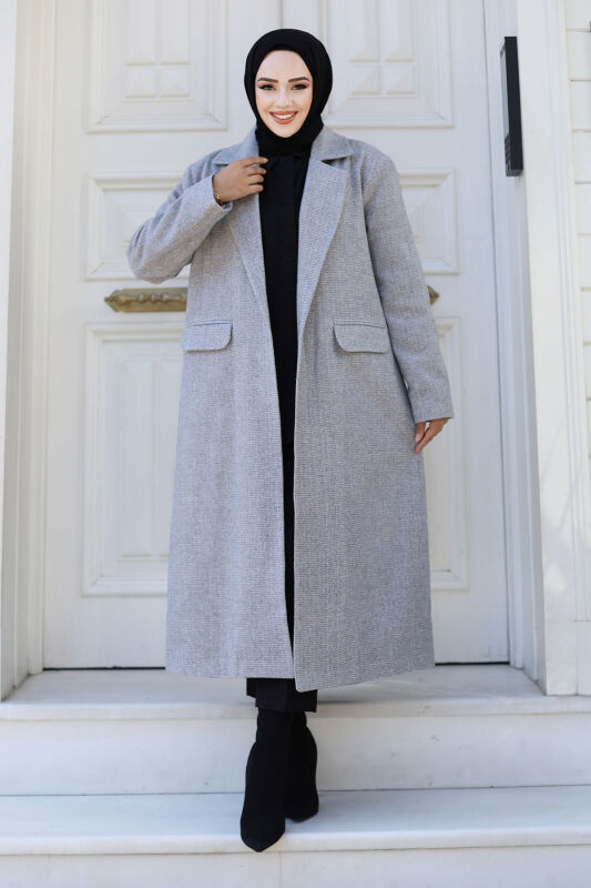 Balıksırtı Desenli Kaban TSD240925 Gri - 1