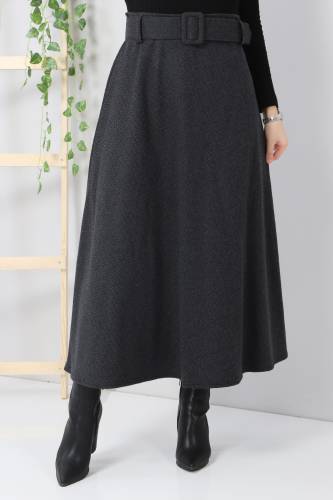 Balıksırtı Desenli Mevlana Etek TSD0047 Füme - Tesettür Dünyası (1)