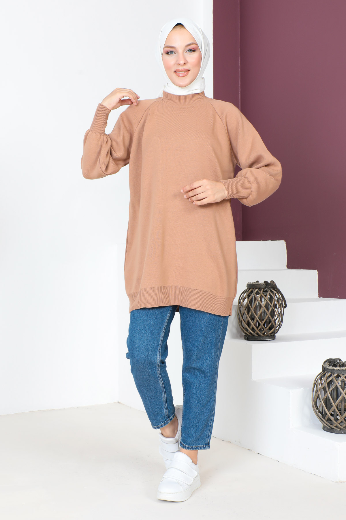 Tesettür Dünyası - Basic Triko Tunik TSD230715 Vizon