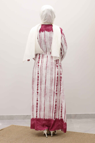 Batik Desenli Viskon Elbise TSD250229 Fuşya - 6