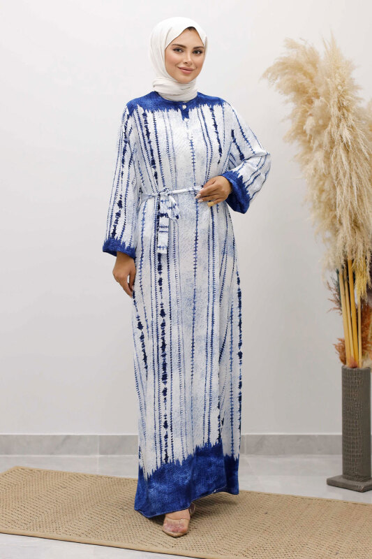 Batik Desenli Viskon Elbise TSD250229 İndigo - 1