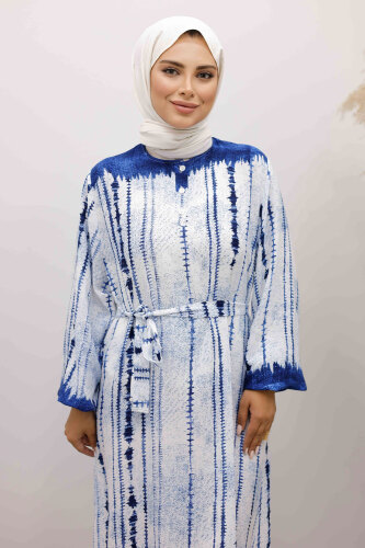 Batik Desenli Viskon Elbise TSD250229 İndigo - 2