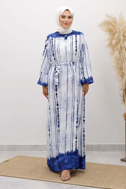 Batik Desenli Viskon Elbise TSD250229 İndigo - 3