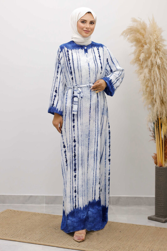 Batik Desenli Viskon Elbise TSD250229 İndigo - 6