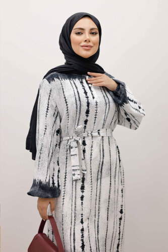 Batik Desenli Viskon Elbise TSD250229 Siyah - 2