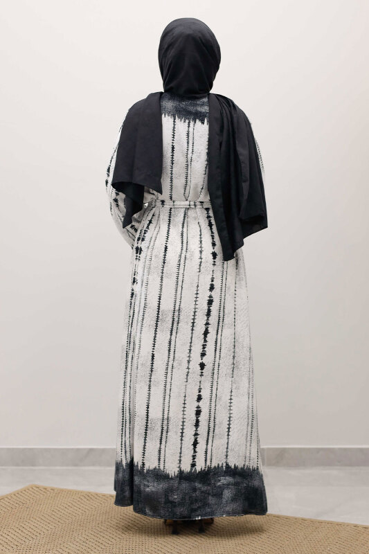 Batik Desenli Viskon Elbise TSD250229 Siyah - 6