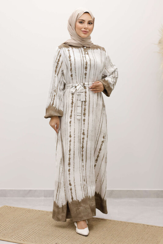 Batik Desenli Viskon Elbise TSD250229 Vizon - 1