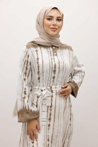 Batik Desenli Viskon Elbise TSD250229 Vizon - 2