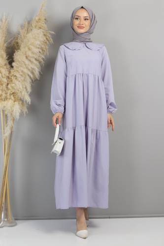 Bebe Yaka Tesettür Elbise TSD0706 Açık Lila - Tesettür Dünyası