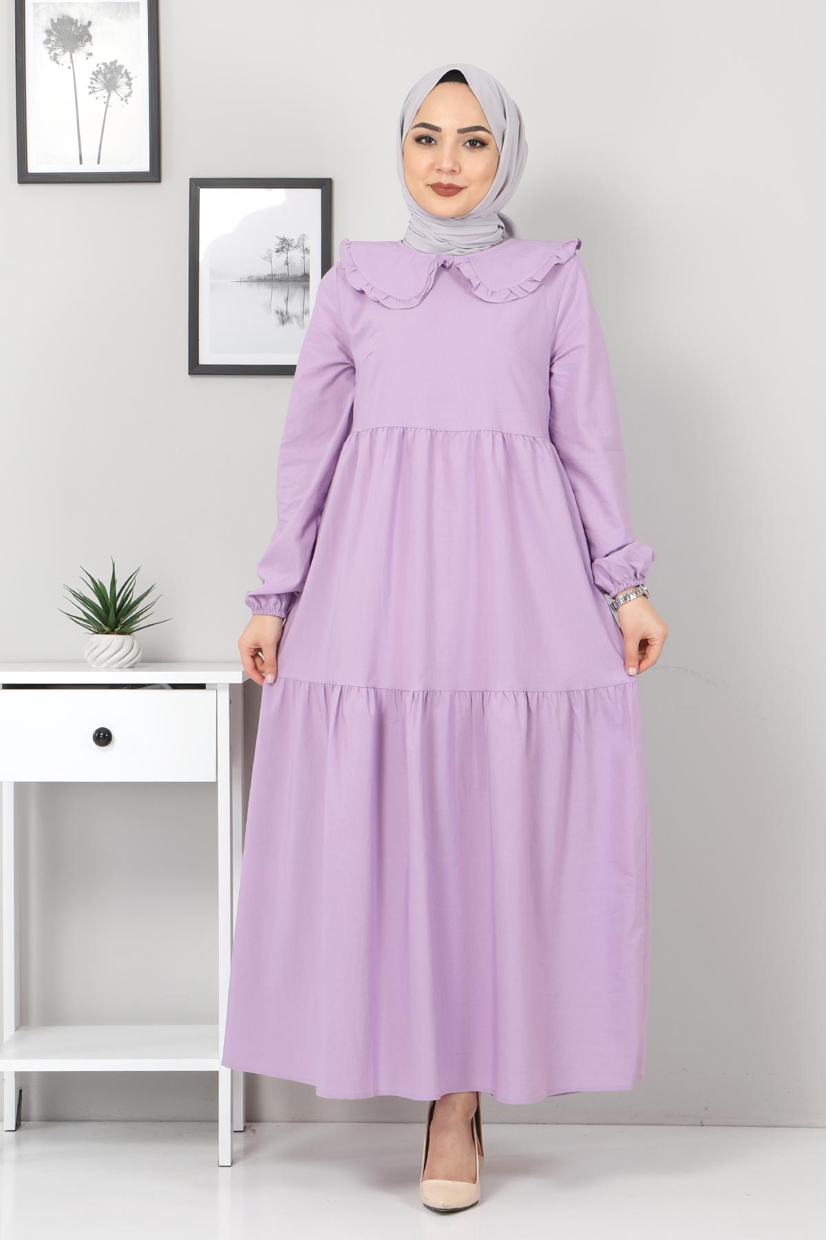 Tesettür Dünyası - Baby Collar Hijab Dress TSD0706 Lilac