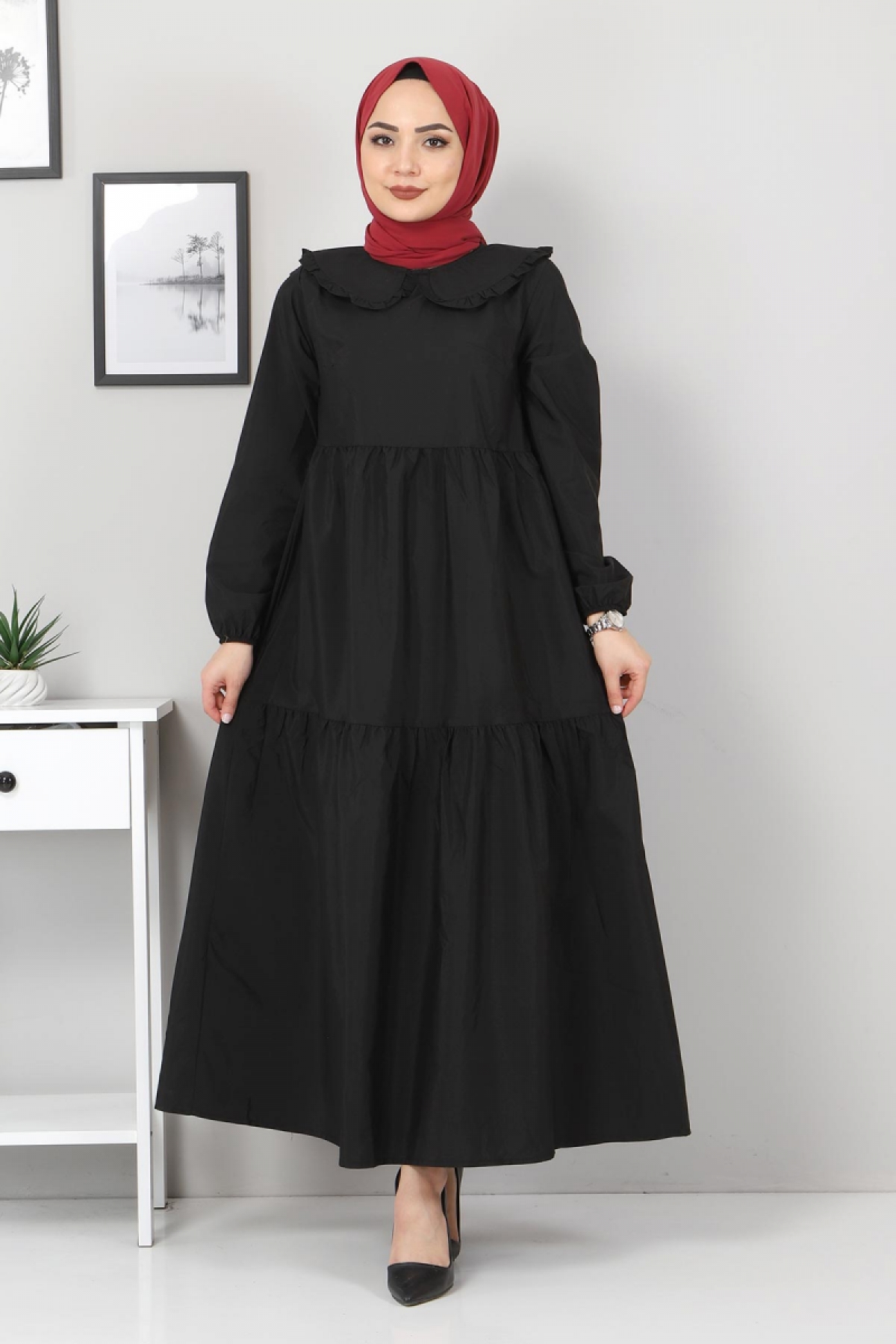 Tesettür Dünyası - Baby Collar Hijab Dress TSD0706 Black