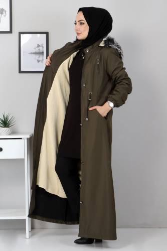 Beli Bağcıklı Kapaklı Mont TSD1936 Haki - 3