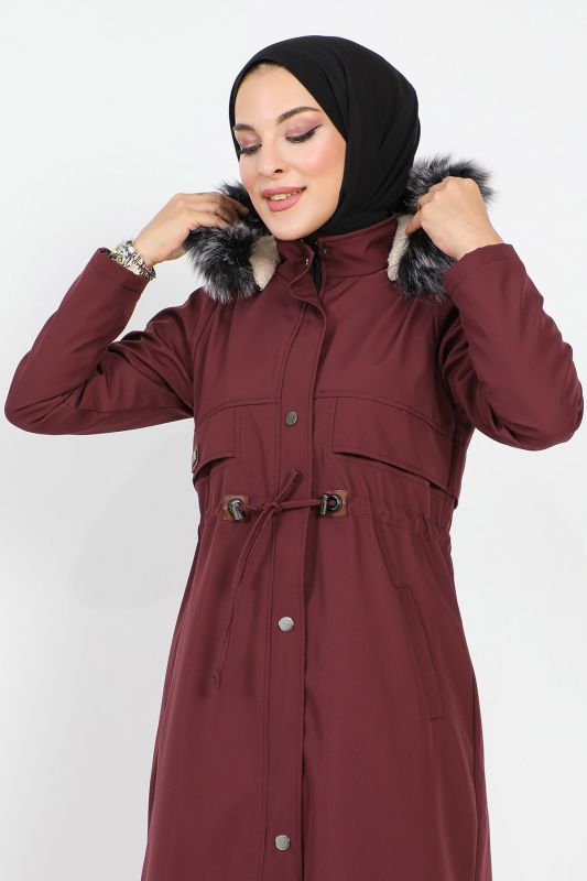 Beli Bağcıklı Mont TSD1932 Mürdüm - Tesettür Dünyası (1)