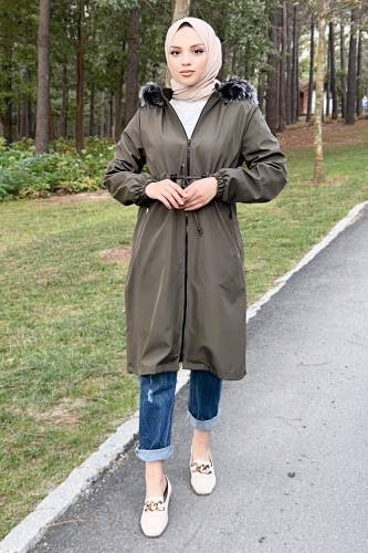 Beli Bağcıklı Mont TSD220903 Haki 