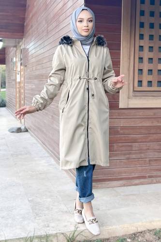 Beli Bağcıklı Mont TSD220903 Bej 