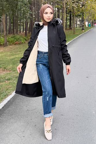 Beli Bağcıklı Mont TSD220903 Siyah 