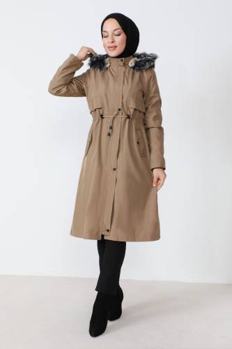 Beli Bağcıklı Mont TSD230817 Vizon 