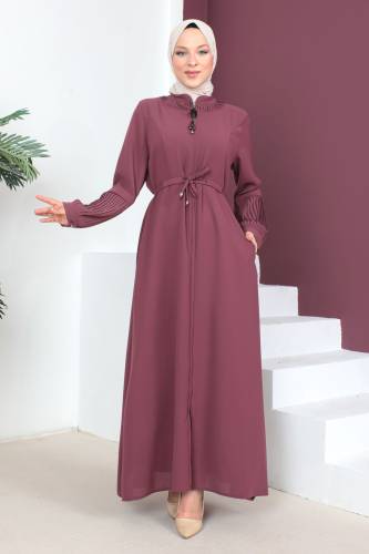 Beli Bağlamalı Tesettür Ferace TSD230342 Gül Kurusu 