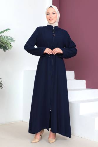 Beli Bağlamalı Tesettür Ferace TSD230342 Lacivert 