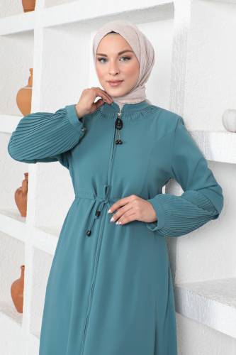 Beli Bağlamalı Tesettür Ferace TSD230342 Mint Yeşili - Tesettür Dünyası (1)