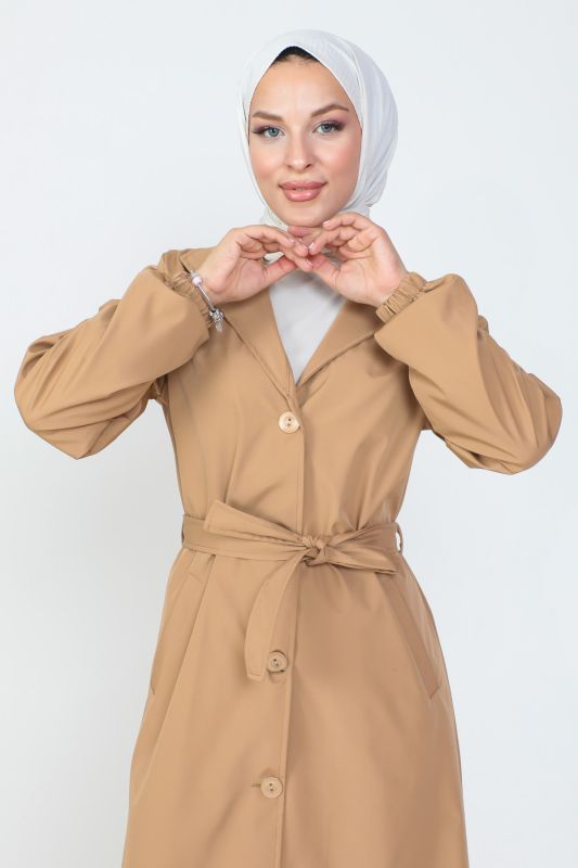Beli Bağlamalı Trençkot TSD230808 Camel - Tesettür Dünyası (1)