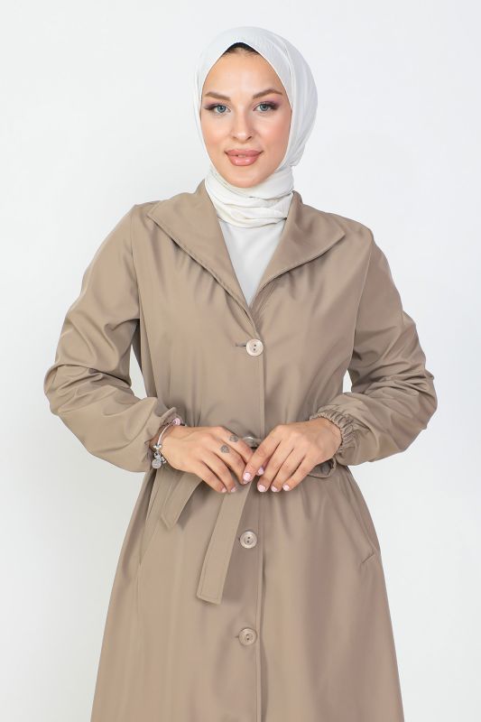 Beli Bağlamalı Trençkot TSD230808 Vizon - Tesettür Dünyası (1)