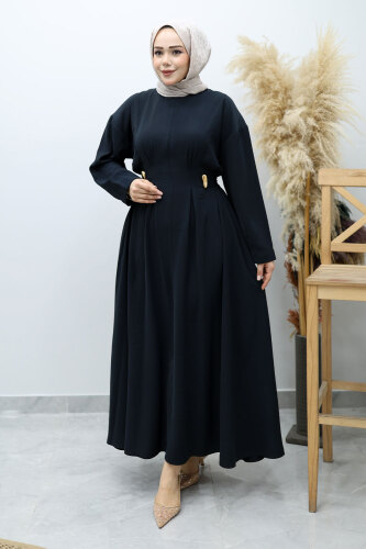 Beli Broş Detaylı Elbise TSD260149 Lacivert 