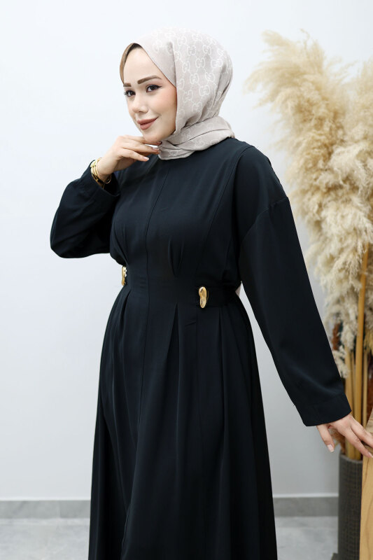 Beli Broş Detaylı Elbise TSD260149 Lacivert - 2