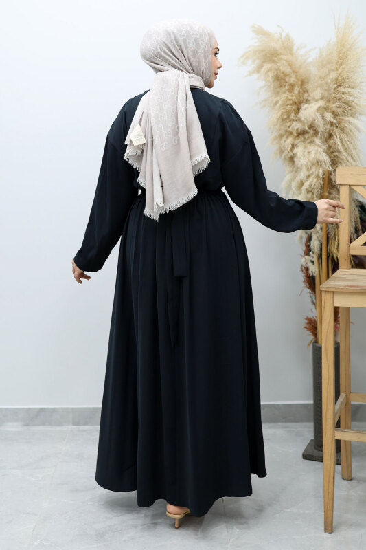 Beli Broş Detaylı Elbise TSD260149 Lacivert - 6