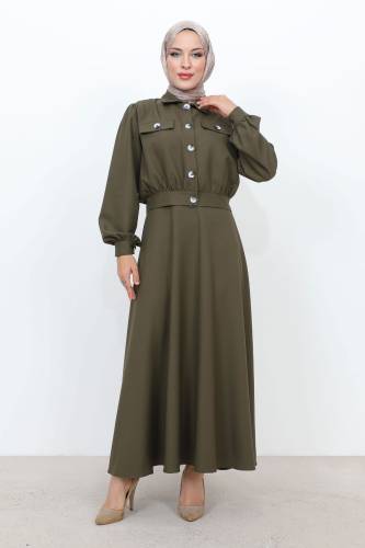 Beli Büzgülü Cepli Etekli Takım TSD231201 Haki 