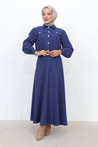 Beli Büzgülü Cepli Etekli Takım TSD231201 İndigo 